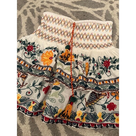 Zara Floral Embroidered Ruffle Mini Skirt with Tassels - Picture 3 of 5